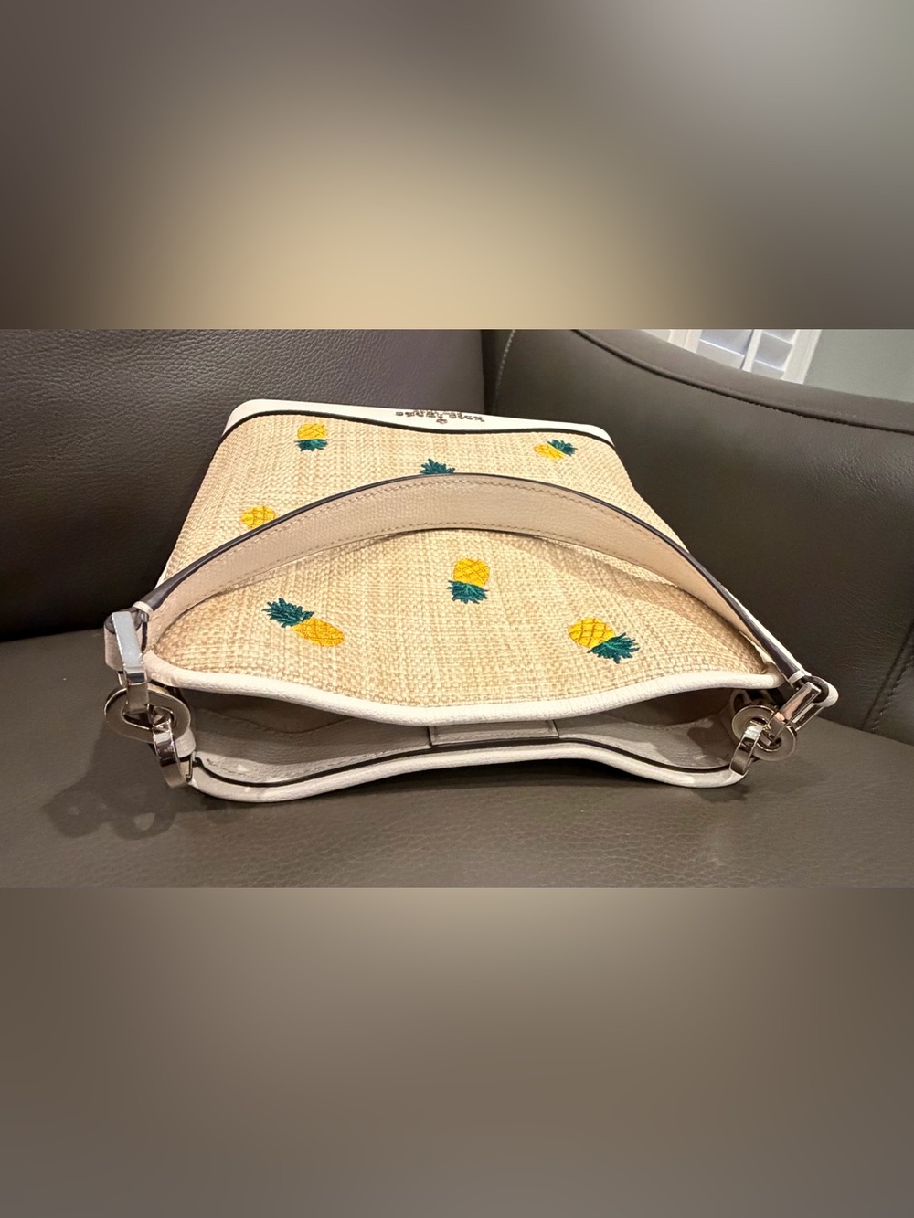 kate spade Cream Rafia Crossbody with Yellow Pineapple Embroidery - Picture 5 of 8